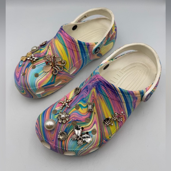 Crocs Marble Multi Custom Rhinestone Clogs W11 - Picture 3 of 10